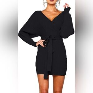 Elegant Black Long Sleeve Knit Dress